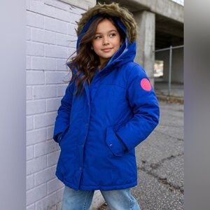 GAP Kids Blue Parka Coat Faux Fur Hood Winter Jacket Size M (8-9)